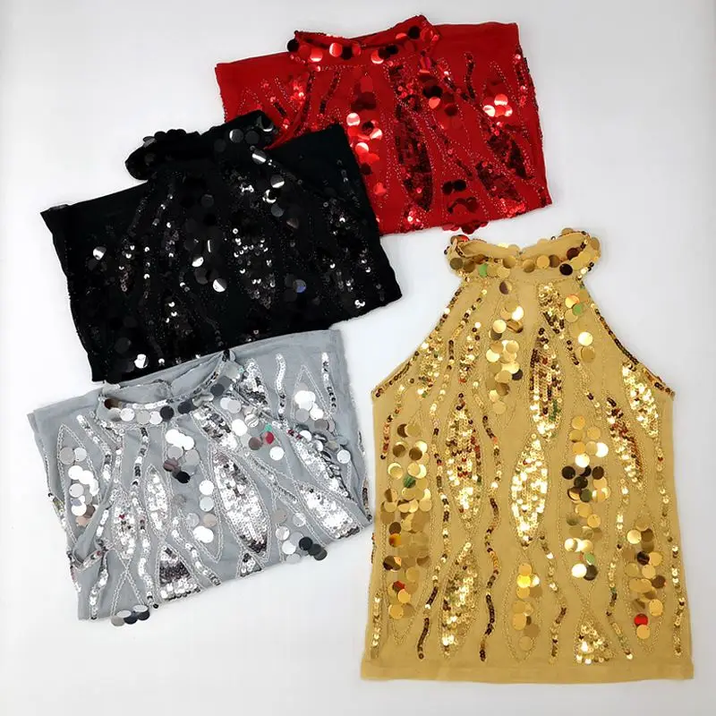 Faionable-ropa de rendimiento con adornos pesados para mujer, Tops sexys con lentejuelas colgantes, transfronterizos