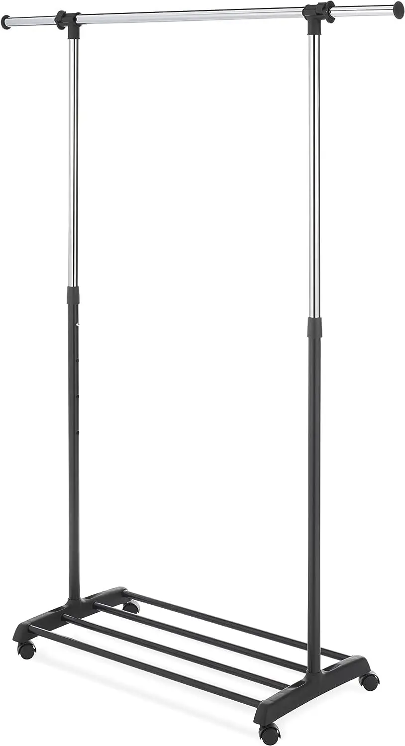 Heavy Duty Adjustable Garment Rack-Rolling Clothes Organizer, Black and Chrome