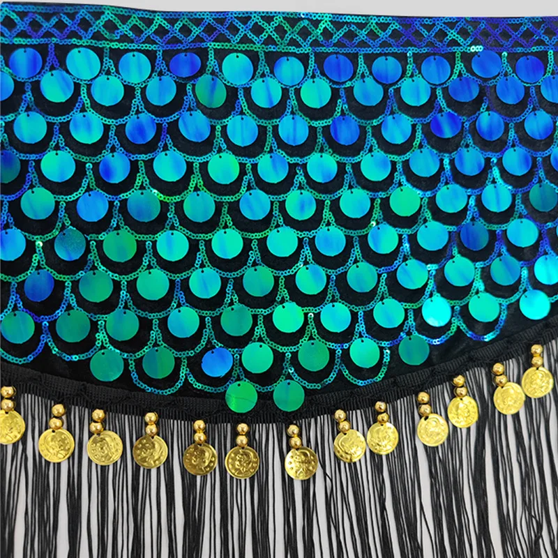 Sciarpa per Danza del Ventre di Halloween con Paillettes e Frange, Fascia per la Vita per Costumi da Spettacolo