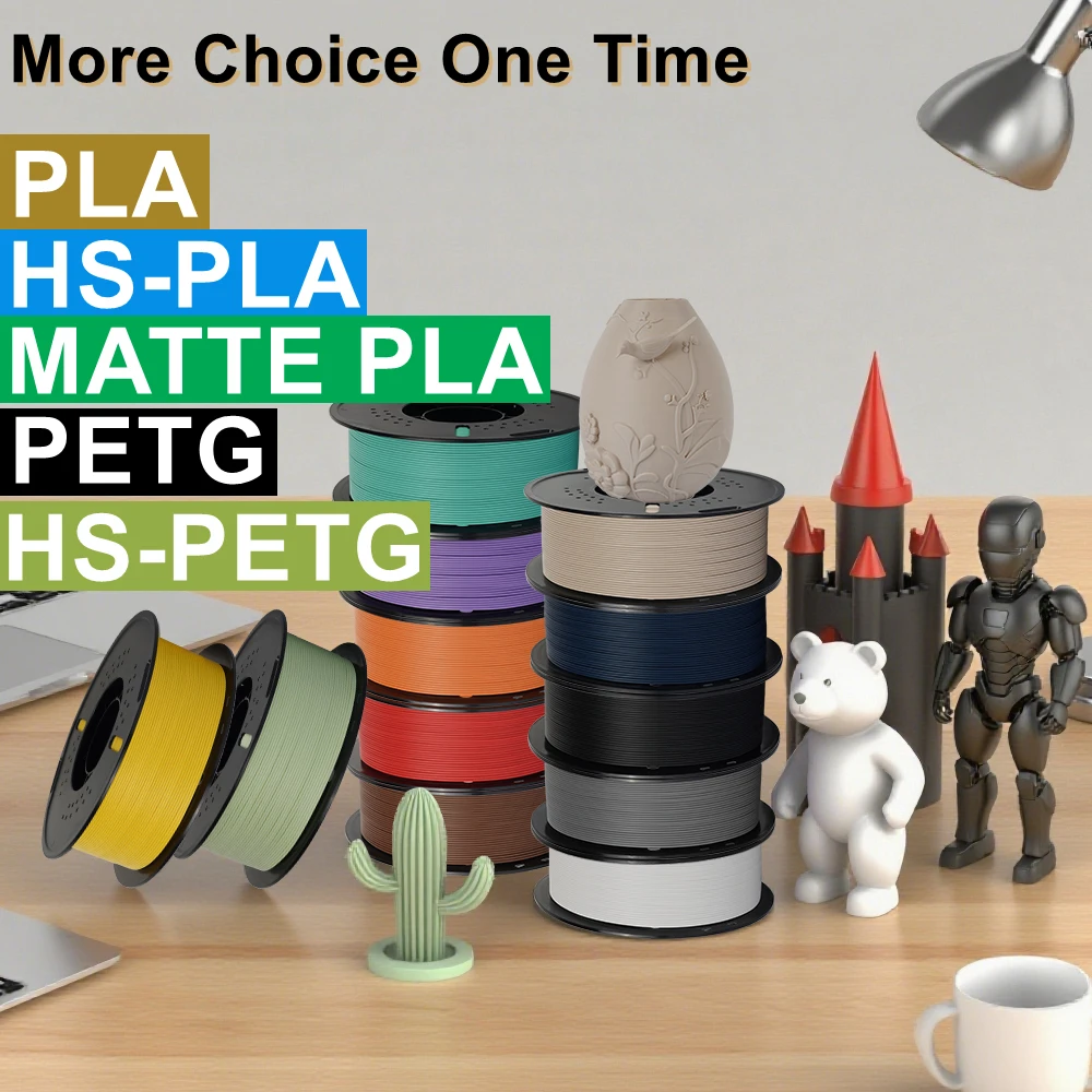 KINGROON 5KG(11LBS) PLA PETG HS-PLA HS-PETG Filament 1.75mm High Speed 3D Printer Material Matte PLA 1kg*5 Roll Mix Color New