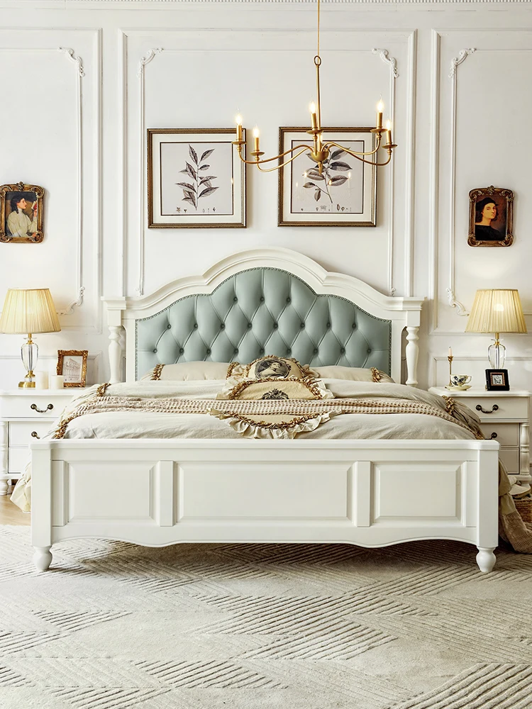 

Customizable French bed Cream wind white bed Leather soft by 1.8m double bed Princess master bedroom