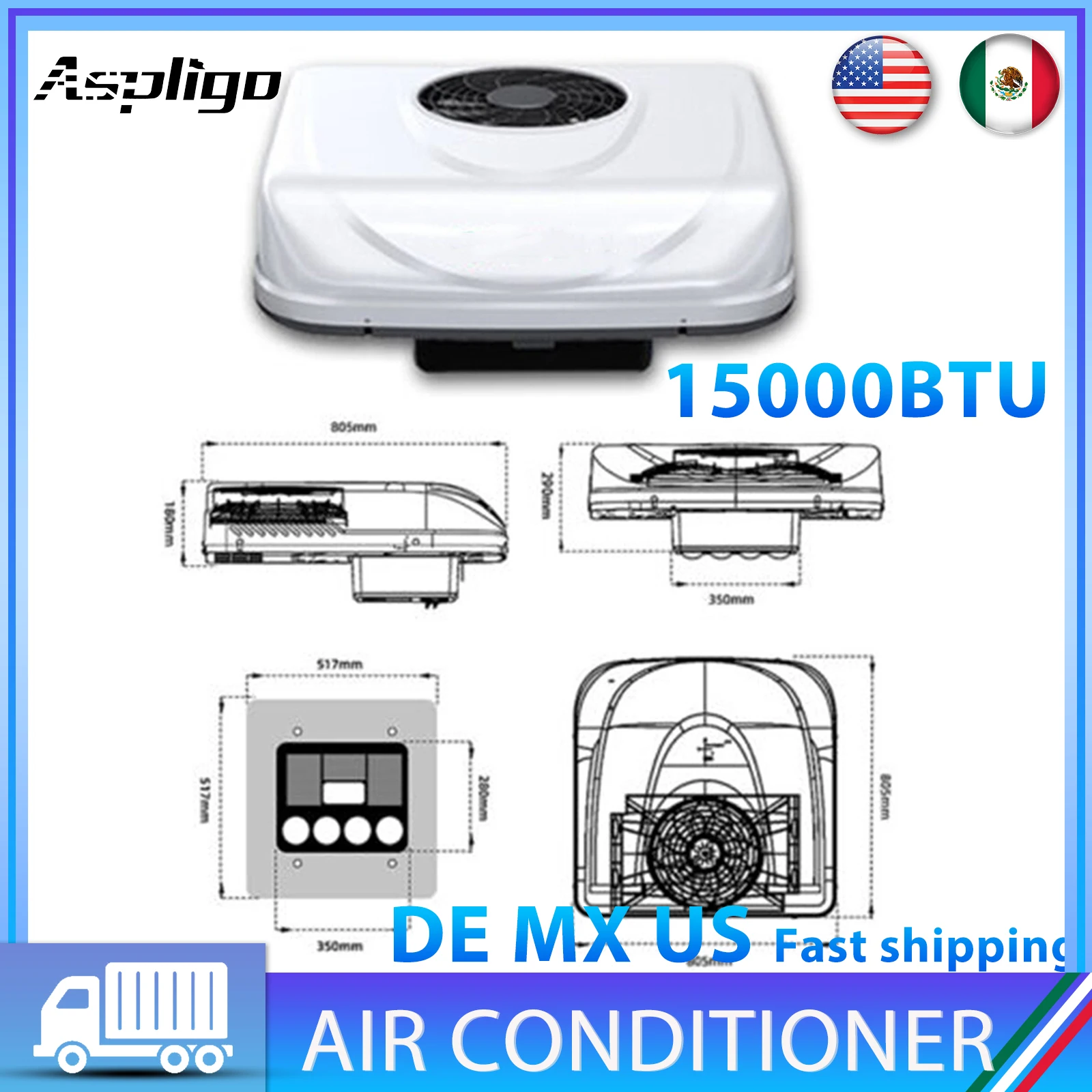 

Aspligo 12V 15000BTU RV Automotive Roof Air Conditioner Electric Parking DC Air Conditioning for Camper Van Caravan Motor Home