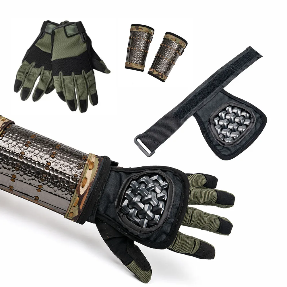 

Tactical Armor Gauntlet Set with Metal Scale Hand Armor ,Wrist Support, Touchscreen Gloves for Outdoor Training and Cosplay Gear
