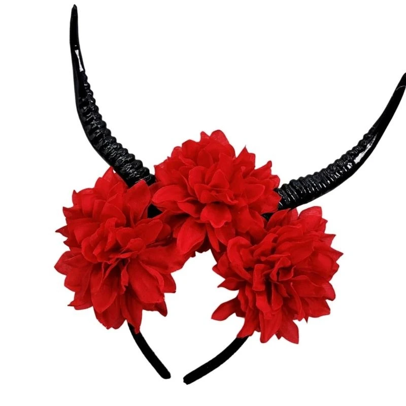 Q39c Adult Halloween Resina Antelope Horn Floral Chapiece Ruolo Accessorio per capelli