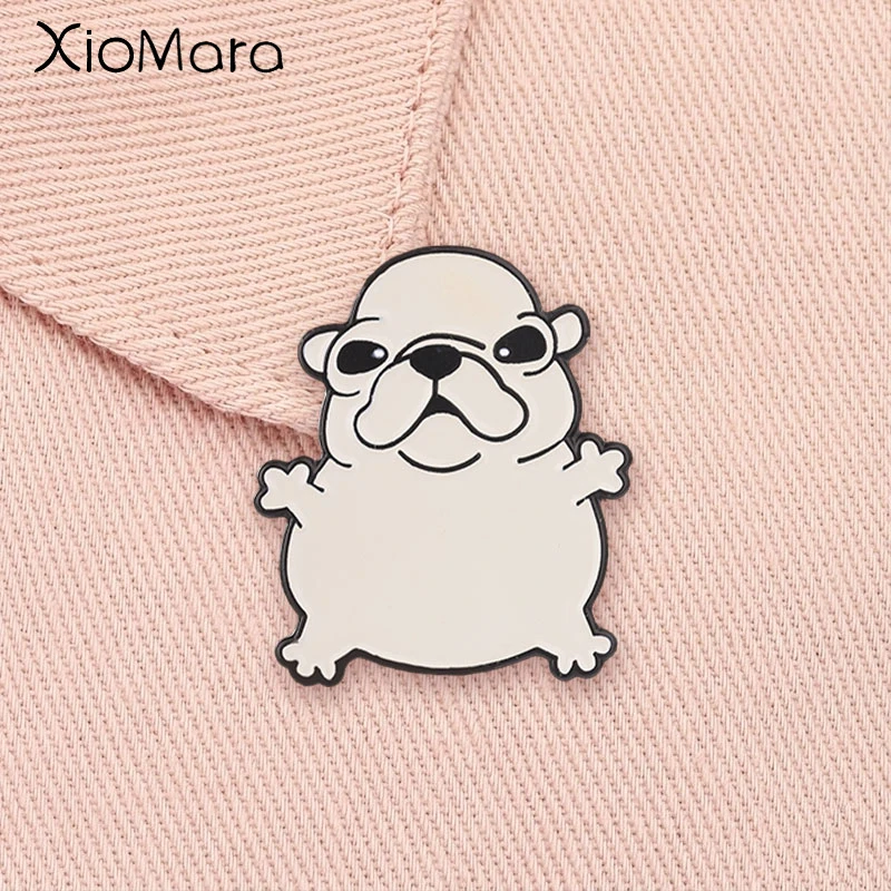 Cute Chubby French Bulldog Enamel Pin Cartoon Pet Dog Kawaii Animal Brooch Lapel Badge Fashion Jewelry Gift for Friends