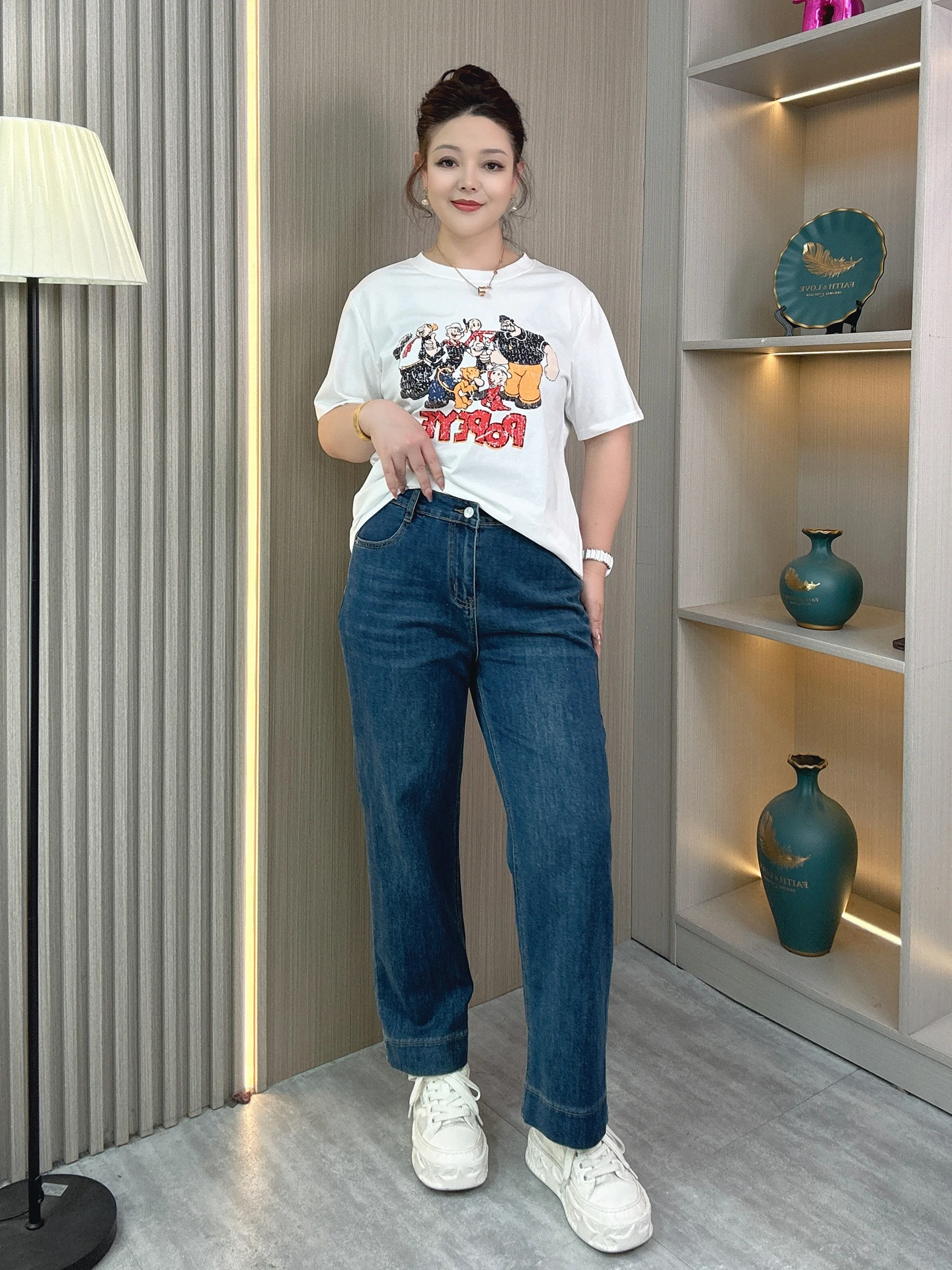 

High Waist plus Size Denim Jeans Casual Slim Straight Nine Crop Thin e Tube Pants for Women Spring Summer Leisure Cotton ...