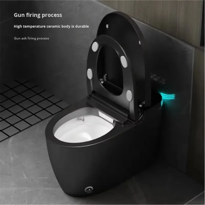 Modern Gray Black Elongated Ceramic Toilet with Auto Open Close Lid Strong Flush Remote Control Seat Heating Works