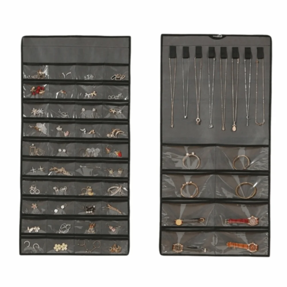 Non-woven Jewelry Storage Bag Large Capacity Foldable Jewelry Display Holder Transparent Clear PVC Hanging Storage Bag