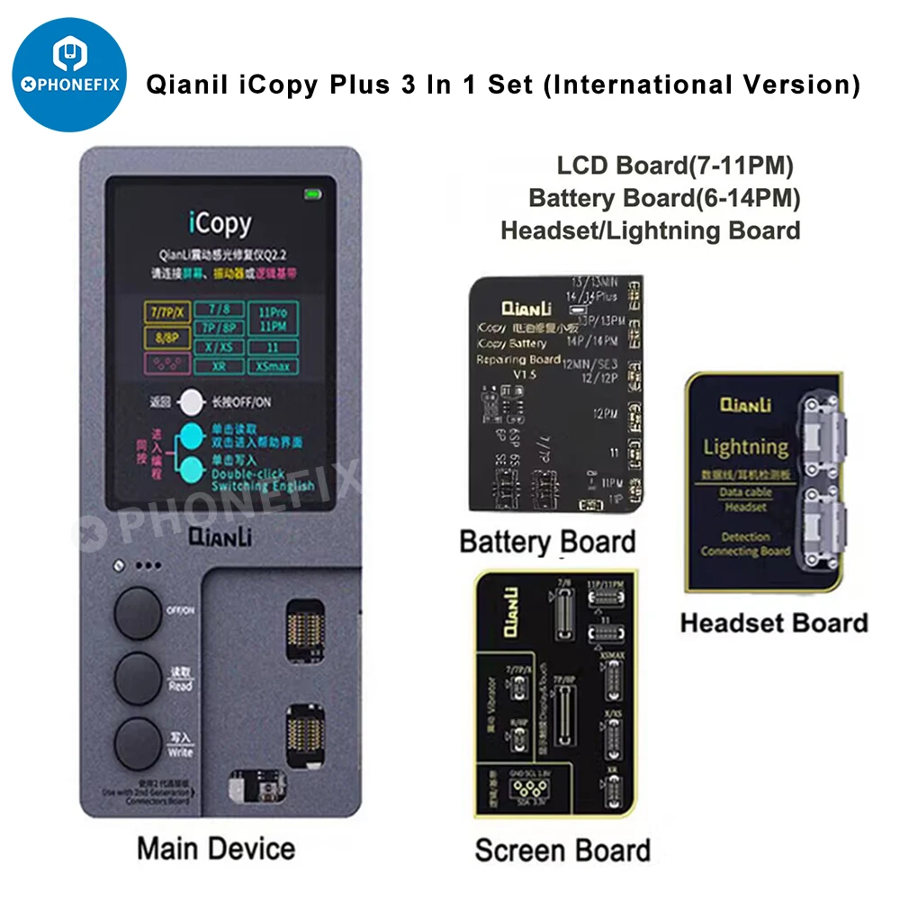 QianLi iCopy Plus 2,2 con placa de conexión de detección de batería para iPhone X, 11, 12, 13, 14, 15PM, vibración/táctil, reparación de