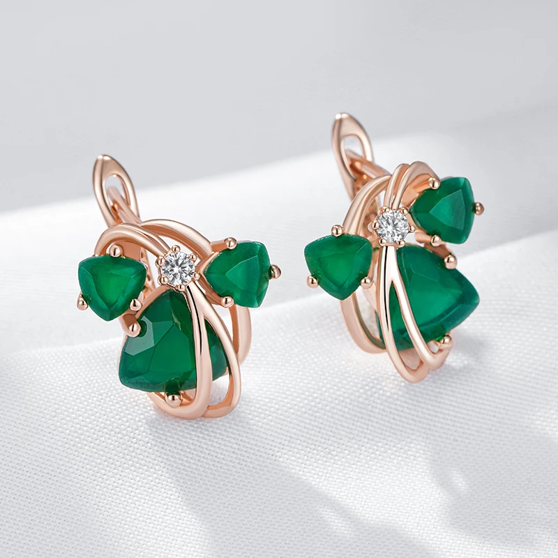 Kinel Unusual Full Sparkling Green Natural Zircon Drop Earrings  for Women Luxury 585 Rose Gold High Quality Daily Fine Jewelry