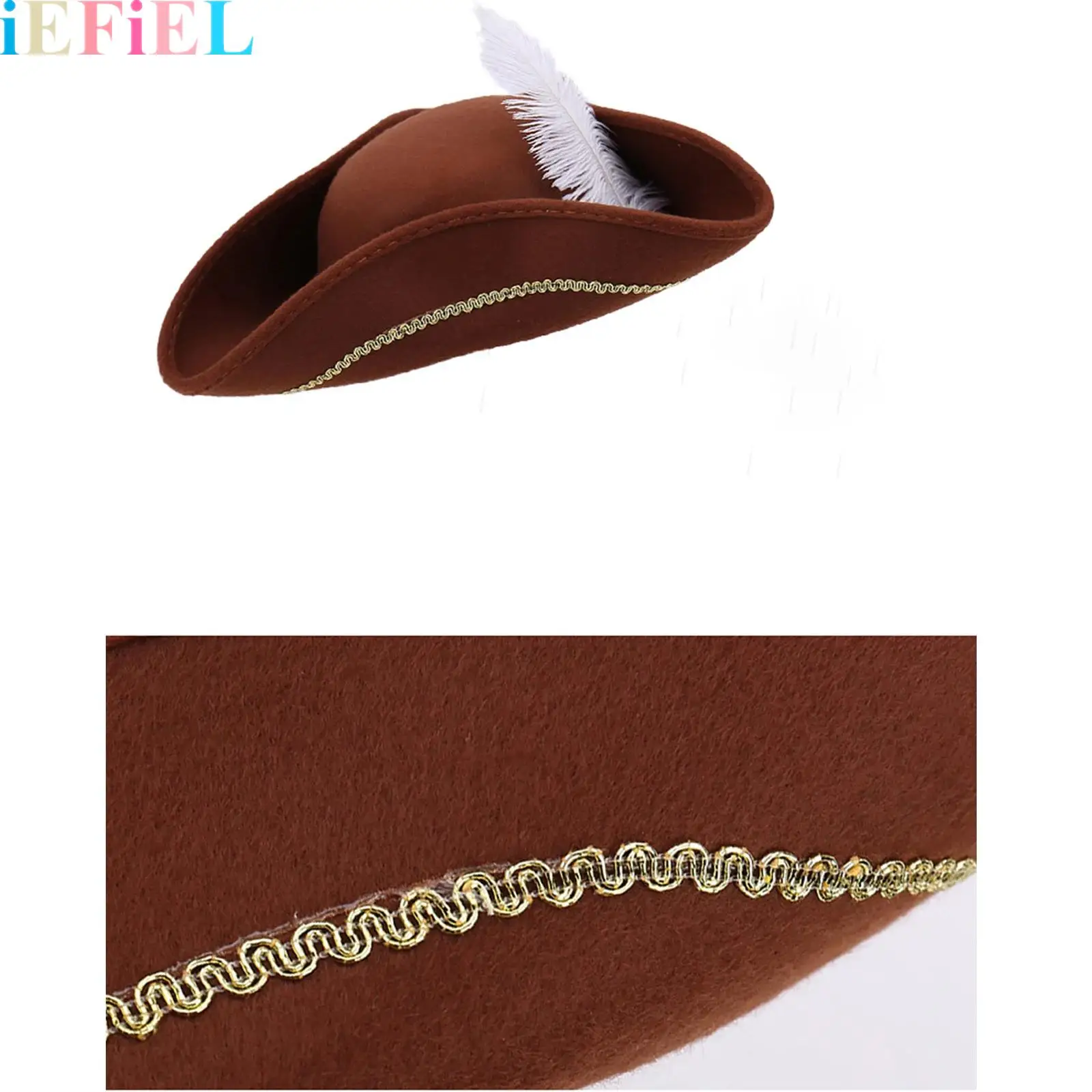 

Pirate Captain Hat Halloween Feathered Pirate Hat Adorned With Gold Braided Tape Headwear Cosplay Pirate Hat