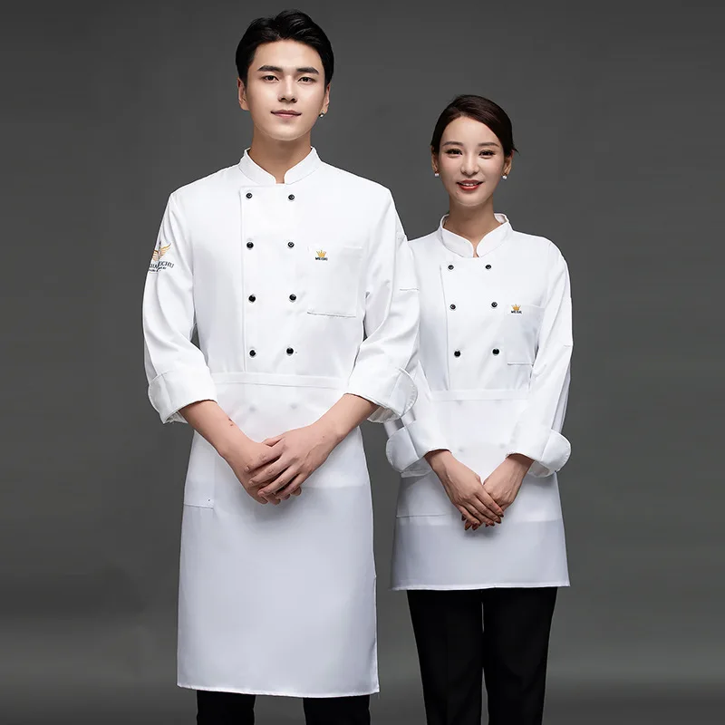 C232 uniforme de Chef de manga larga para adultos, ropa de trabajo, ropa de cocina trasera, chaqueta de camarero, abrigo de camarera de talla grande