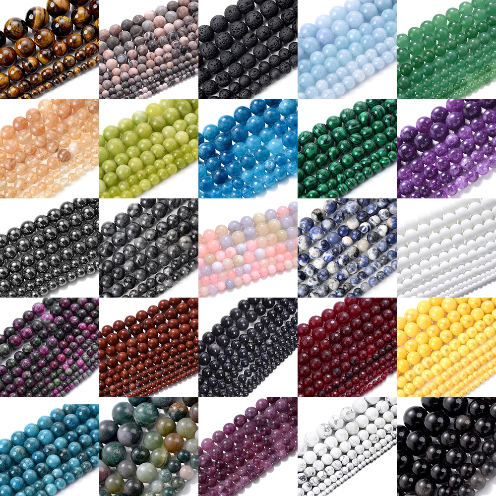 Naturstein Perlen Tigerauge Amazonit Lava Türkis Achate Jaspis Apatit Spacer Perlen für Schmuck herstellung DIY Armband