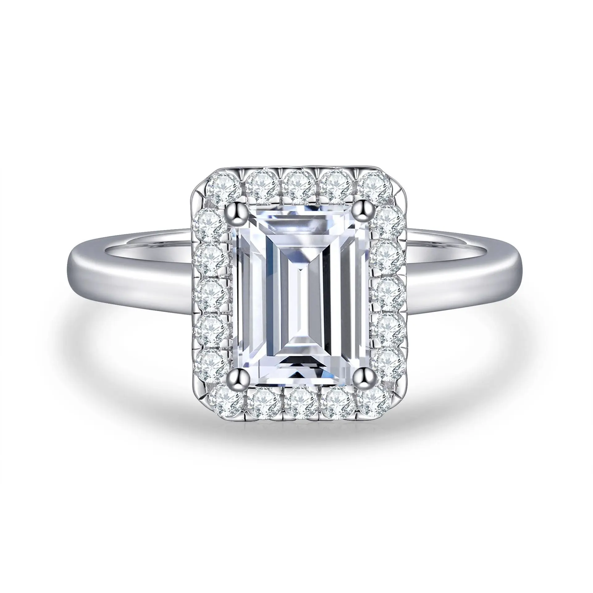Hot selling 100% S925 Silver 6 * 8 Square Diamond 2-carat Zircon Ring, High Grade Hand Decoration Set, Wedding Jewelry