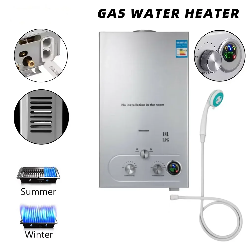 SIHAO LPG Tragbarer Durchlauferhitzer 6L 10L 12L 16L 18L Propangas LPG Wandmontierter Durchlauferhitzer Digitalanzeige