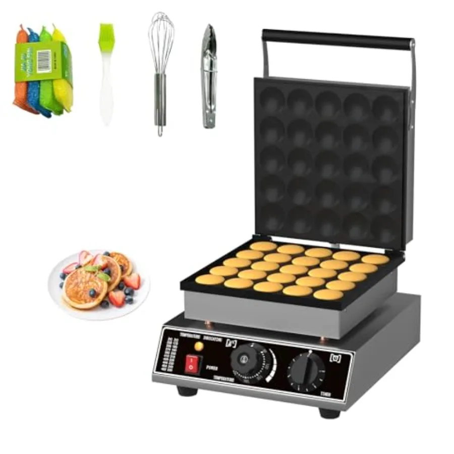 

Commercial mini Dutch pancake maker for restaurants, parties, home use: 25-cavity, 1750W, electric, nonstick stainless steel, s
