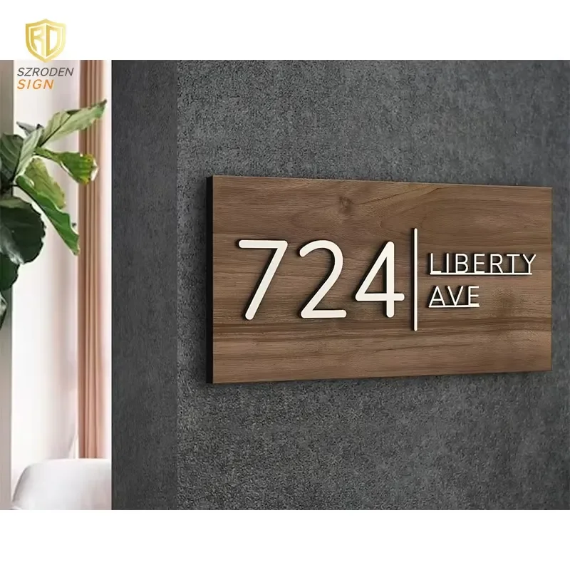 Shenroden Customized Gold Letters 3D Stainless Steel Doorplate with House/Hotel/Apartment Numbers for Taxi Car Mall Use