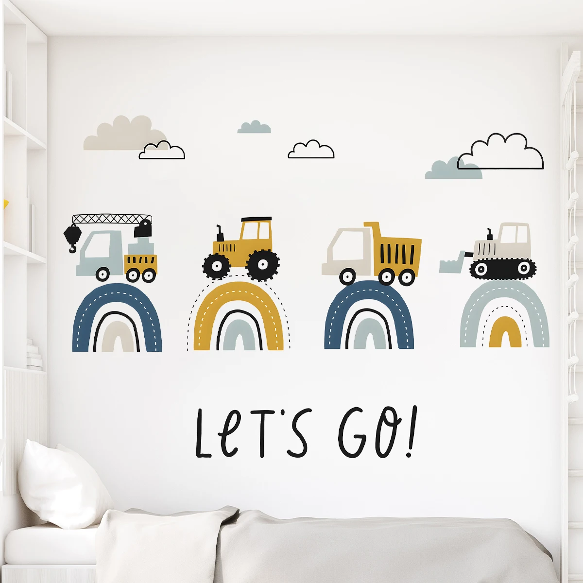 Cartoon Construction Tractor Wall Stickers for Kids Room Bedroom Nursery Home Decoration Wall Decal