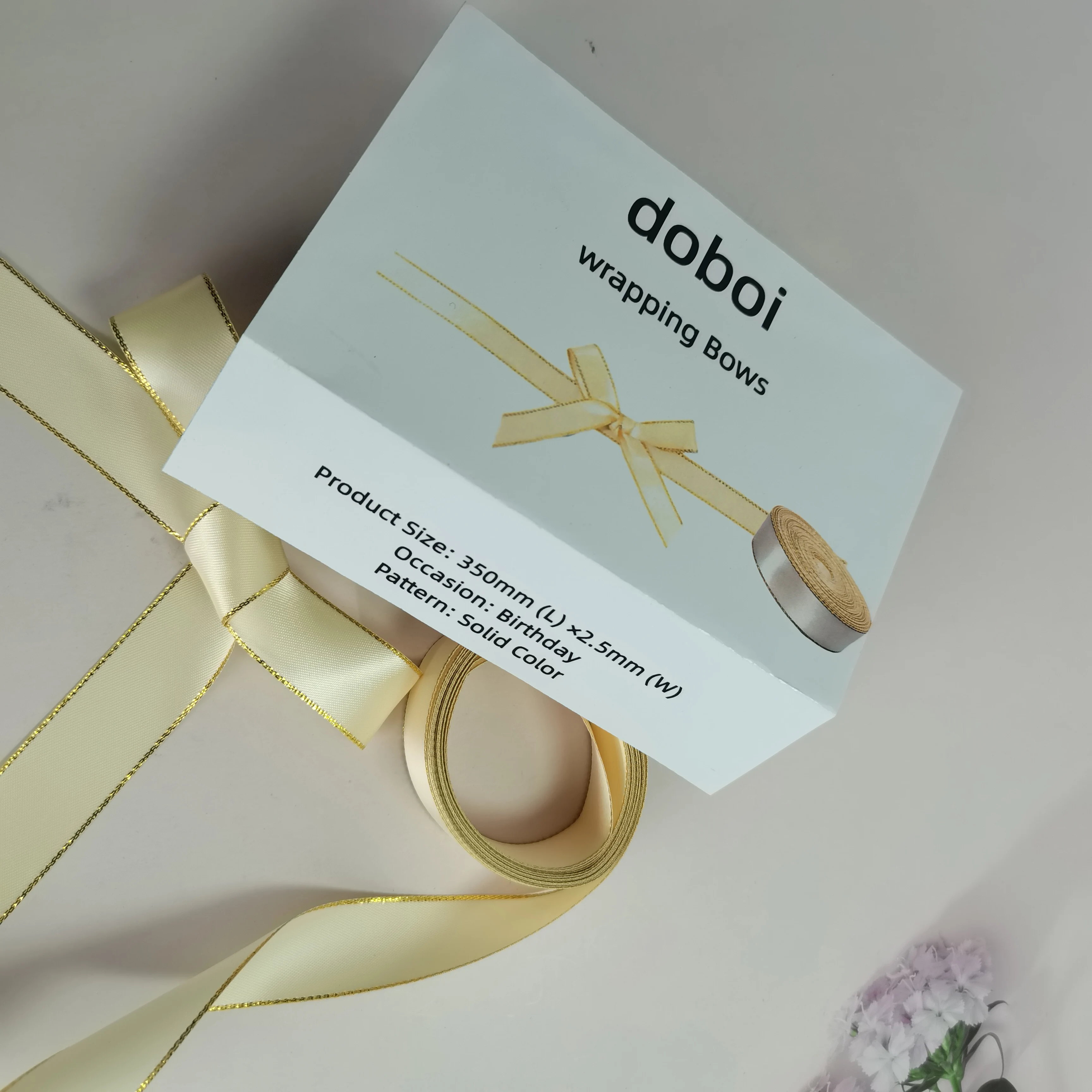 doboi 0.25*35cm Fresh Wrapping Bows Small Size Satin Ribbon Yellow Bows Flower Craft Decoration Handwork DIY Party Decoration