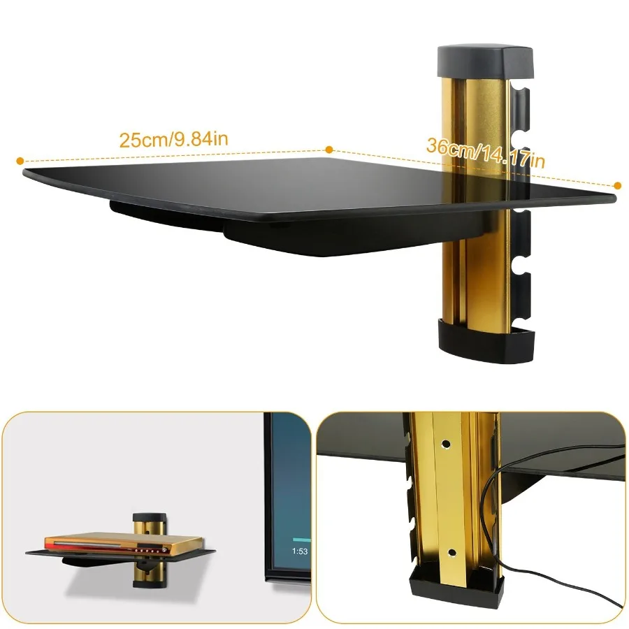 

Floating Wall Mounted Strengthened Tempered Glass Shelf for DVD Cable Boxes