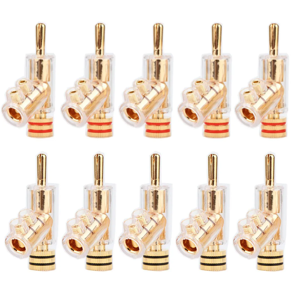 10pcs Fever Gold Plated Rhodium 24K Gun-shaped Cross Lock Speaker Banana Head Audio Cable Connector with Anti Oxidation Shell