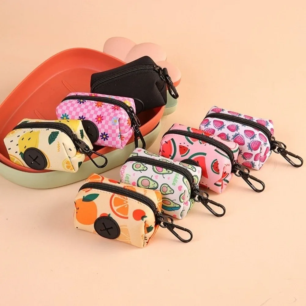 New Cute Fruit Pattern Dog Poo Bag Holder with Buckle Waterproof Waste Bag Holder Zipper Poo Bag Dispenser Pet Supplies