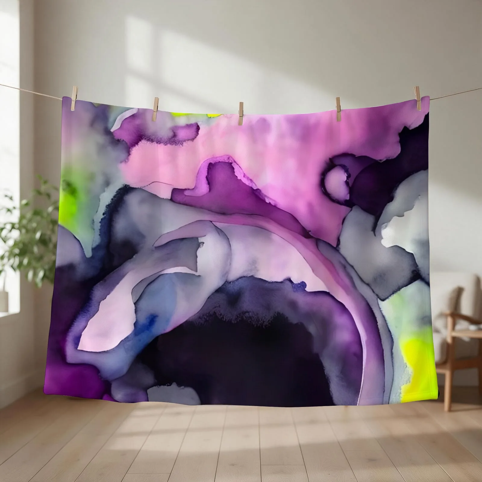 Violet Fusion: Multicolored Watercolored Inspired Art Print - New Original and Unique Art Throw Blanket