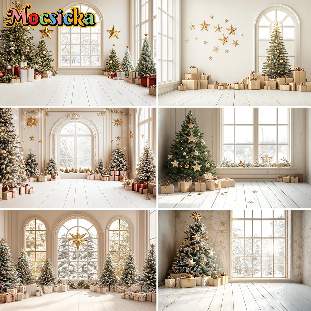 

Photography Background Christmas White Indoor Cupboard Xmas Tree Gifts Kids Family Portrait Decor Backdrop Photo Studio ﻿