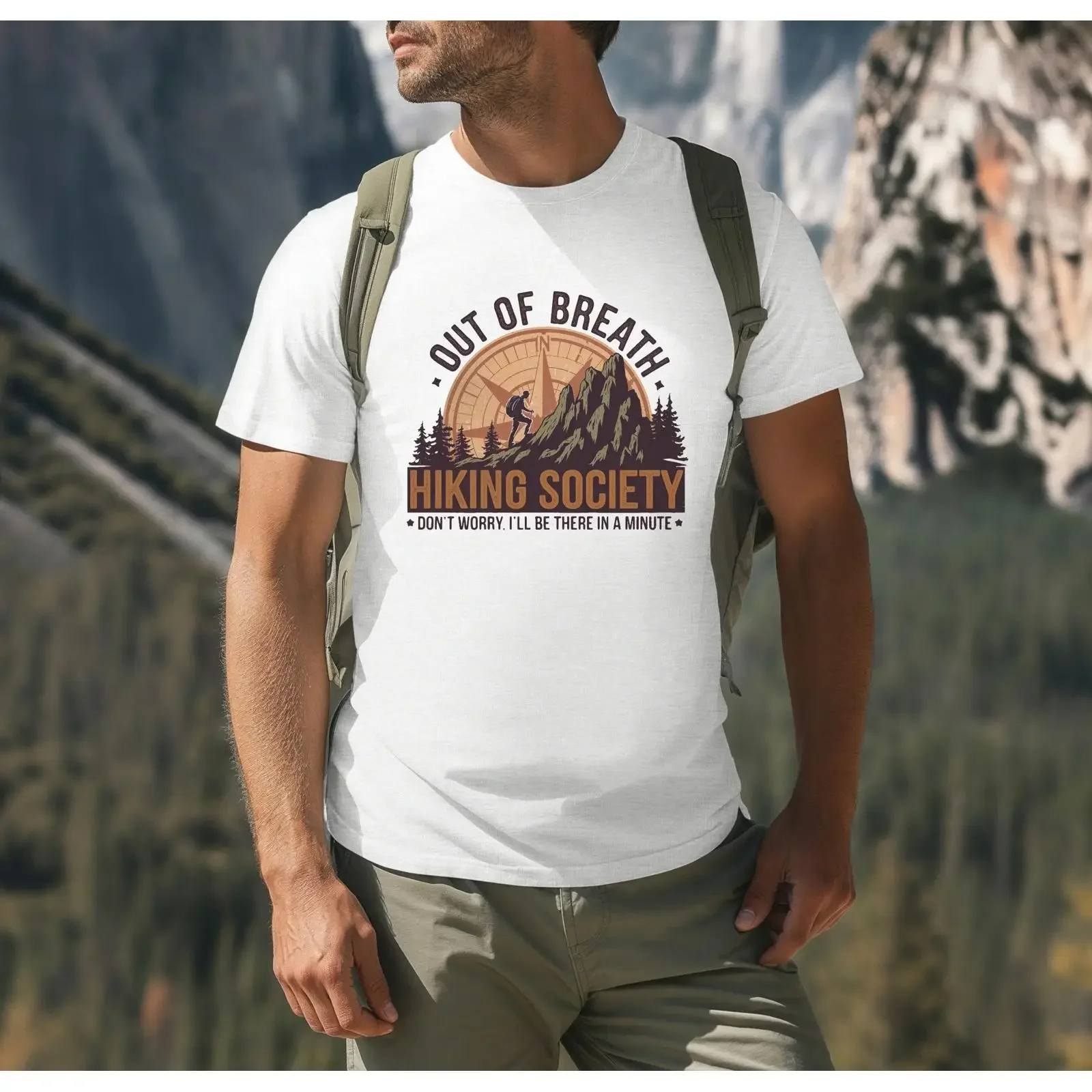 Mountain Hiker T Shirt Out of Breath Hiking Society Adventure Wanderlust Clothing Nature Explorer  vintage Washed Stretched
