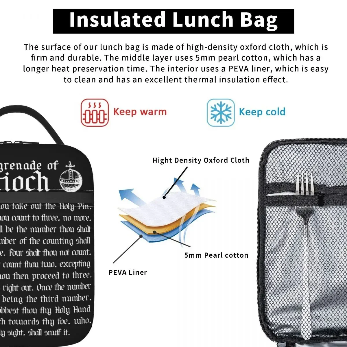 Insulated Lunch Tote Bag Monty Python Holy Grenade Of Antioch Holy Grail Merch Lunch Container Cooler Thermal Bento Box