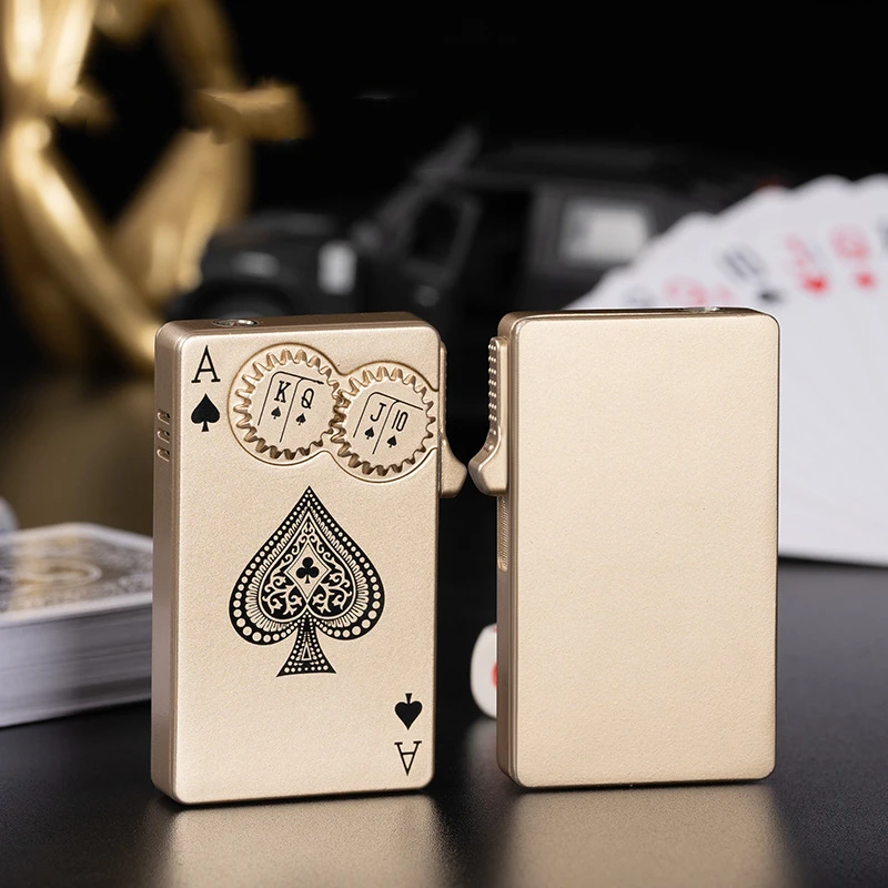 Creative Metal Poker Gear Linkage Butane Gas Lighter Windproof Playing Cards Jet Green Flame Torch Lighter Smoking Accessories