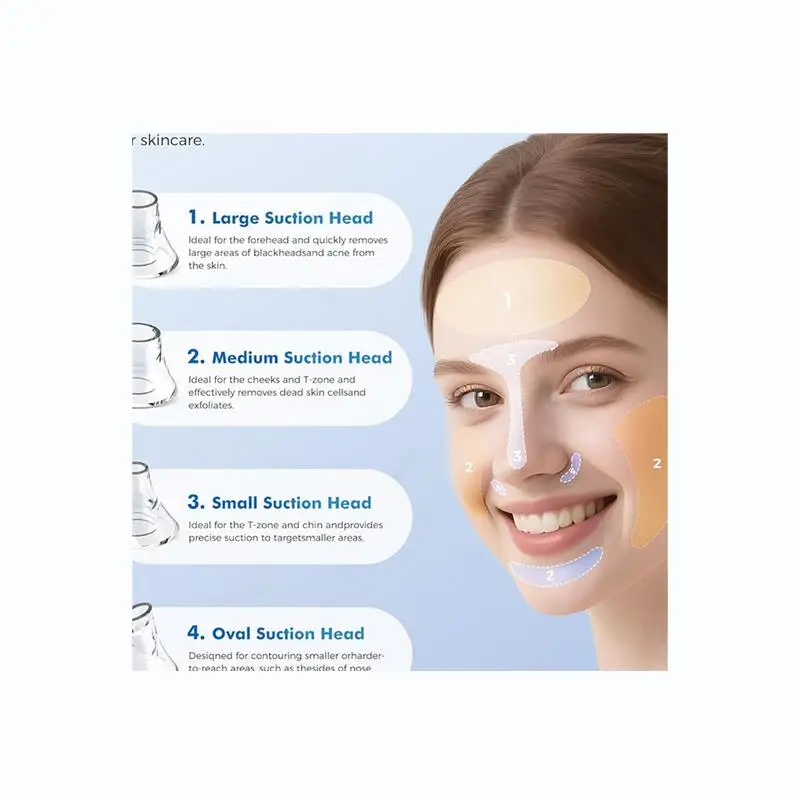 -A65I Limpiador de poros faciales Removedor de espinillas para pieles sensibles con kit de acero inoxidable de 4 cabezales extraíbles