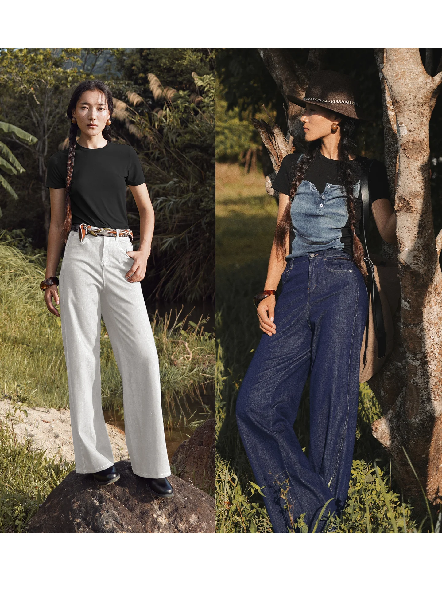 

Ultra Soft Stretchy Wide Leg Jeans 2 Colors Lycra Double Core Elastici Cleanfit Sle l Waist Straight Tube Jeans