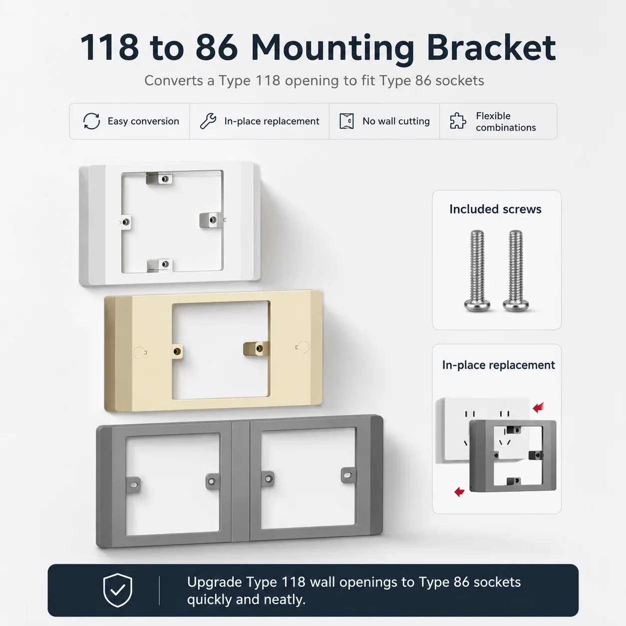 Universal Base Conversion Bracket 118 to 86 Type for Horizontal & Vertical Switch Socket Panel - Two-Position Versatile Installa