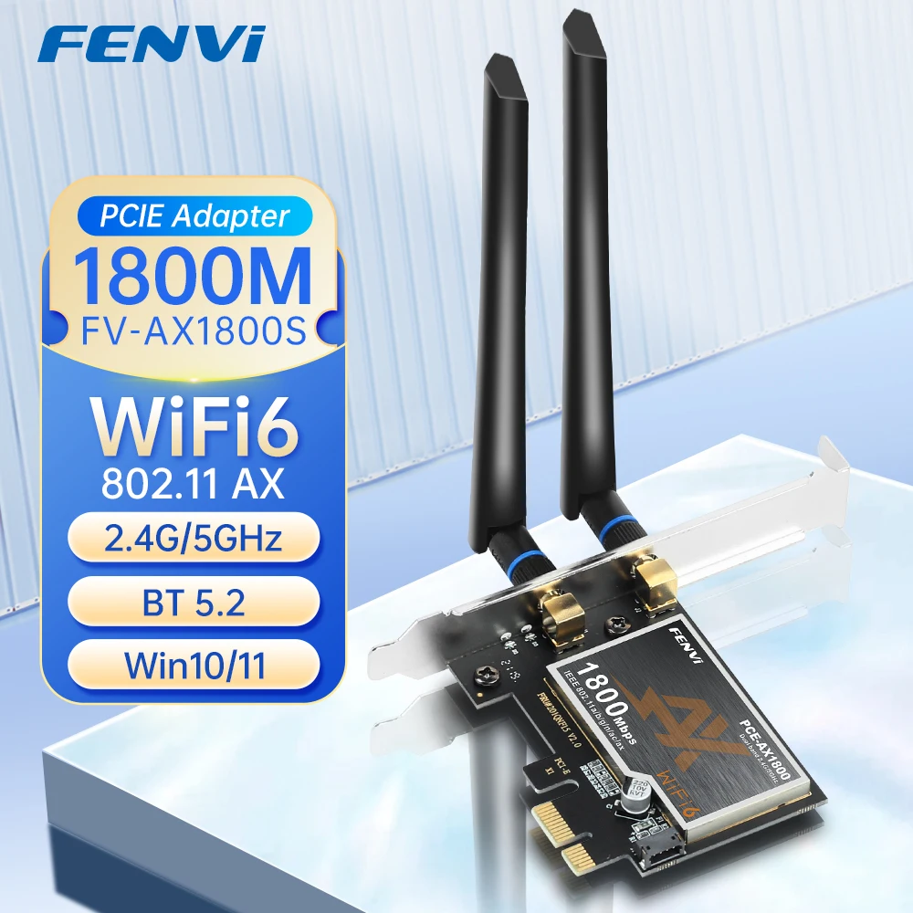 

FENVI AX1800 WiFi 6 Adapter BT 5.2 1800Mbps PCIE Wireless Adapter Dual Band 5Ghz/2.4G 802.11AX MT7921 Wi-Fi 6 Card For Win 10/11