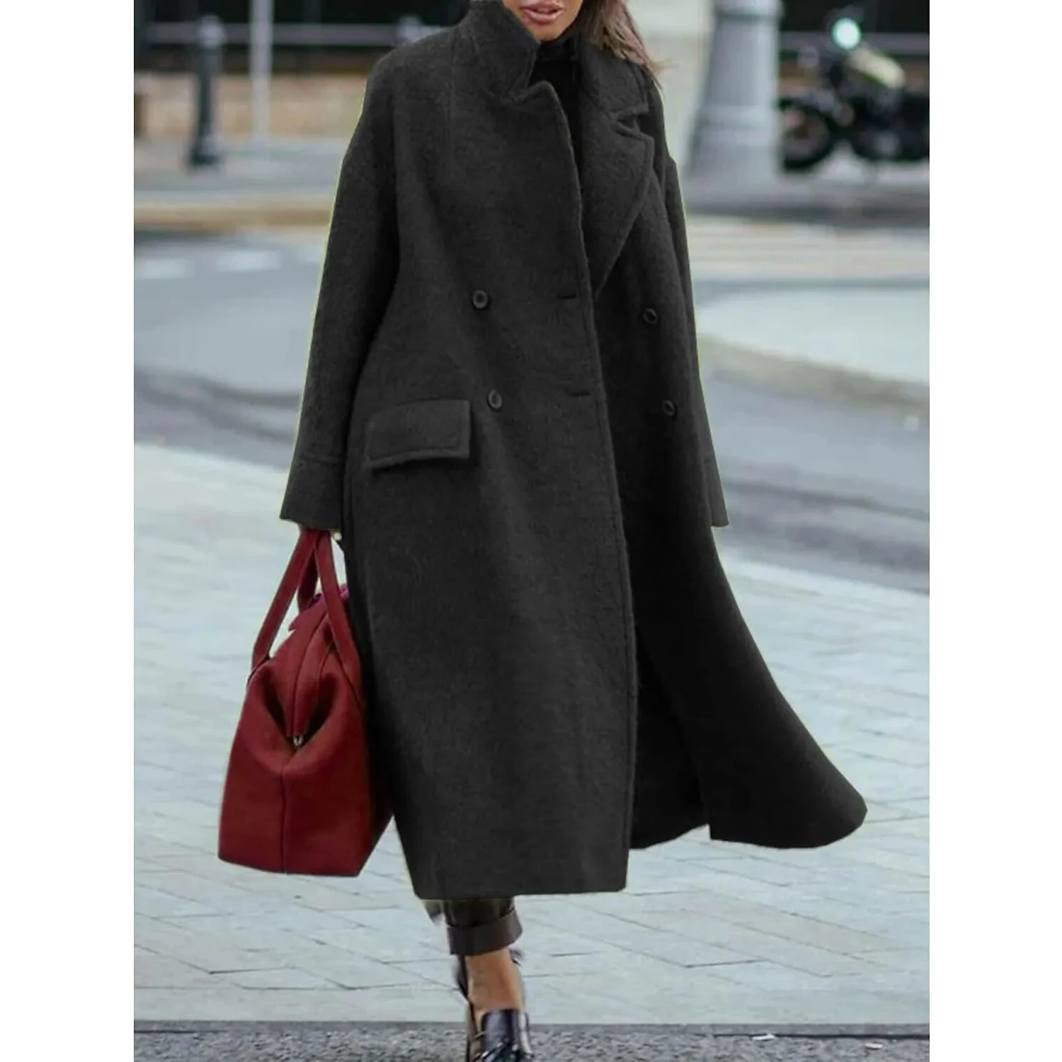 

Теплое шерстяное пальто, длинное повседневное трансграничное весенне-осенне-зимнее женское модное пальто для поездок на работу, длинный све, откидной воротник