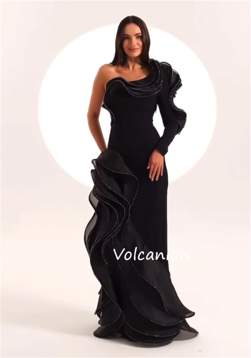 Jersey personalizado plissado a linha vestidos longos de um ombro sob medida ocasião noite moda combinação requintada