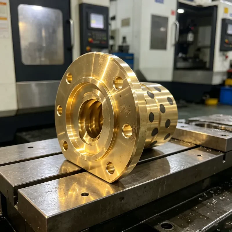 Custom CNC Machined Brass Graphite Flange Guide Sleeve High Load Self Lubricating Bearing Bushing for Mold Embedded Threaded