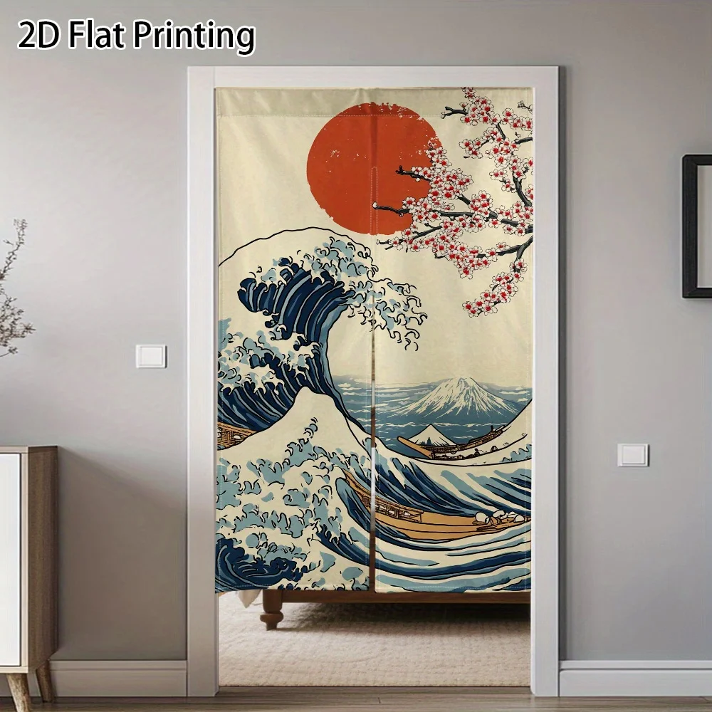 Japanese Noren Curtain Great Wave Red Sun Cherry Blossom Mount Fuji 2D Flat Printing Door Decor