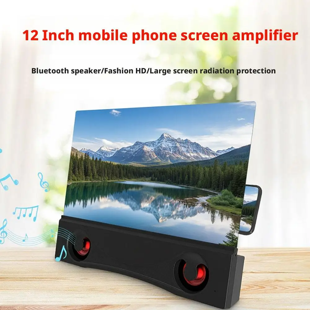 Magnifying Stand Universal Phone Screen Magnifier Bluetooth Stereo Speaker HD Video Amplifier Stand for Android & IOS Smart X1G2