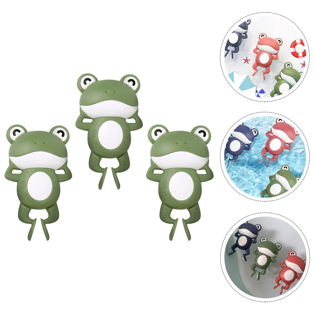 3 Pcs Wind-up Frog Toys Children Kids Puzzle Colorful Bath Bathtub Plastic Infant
