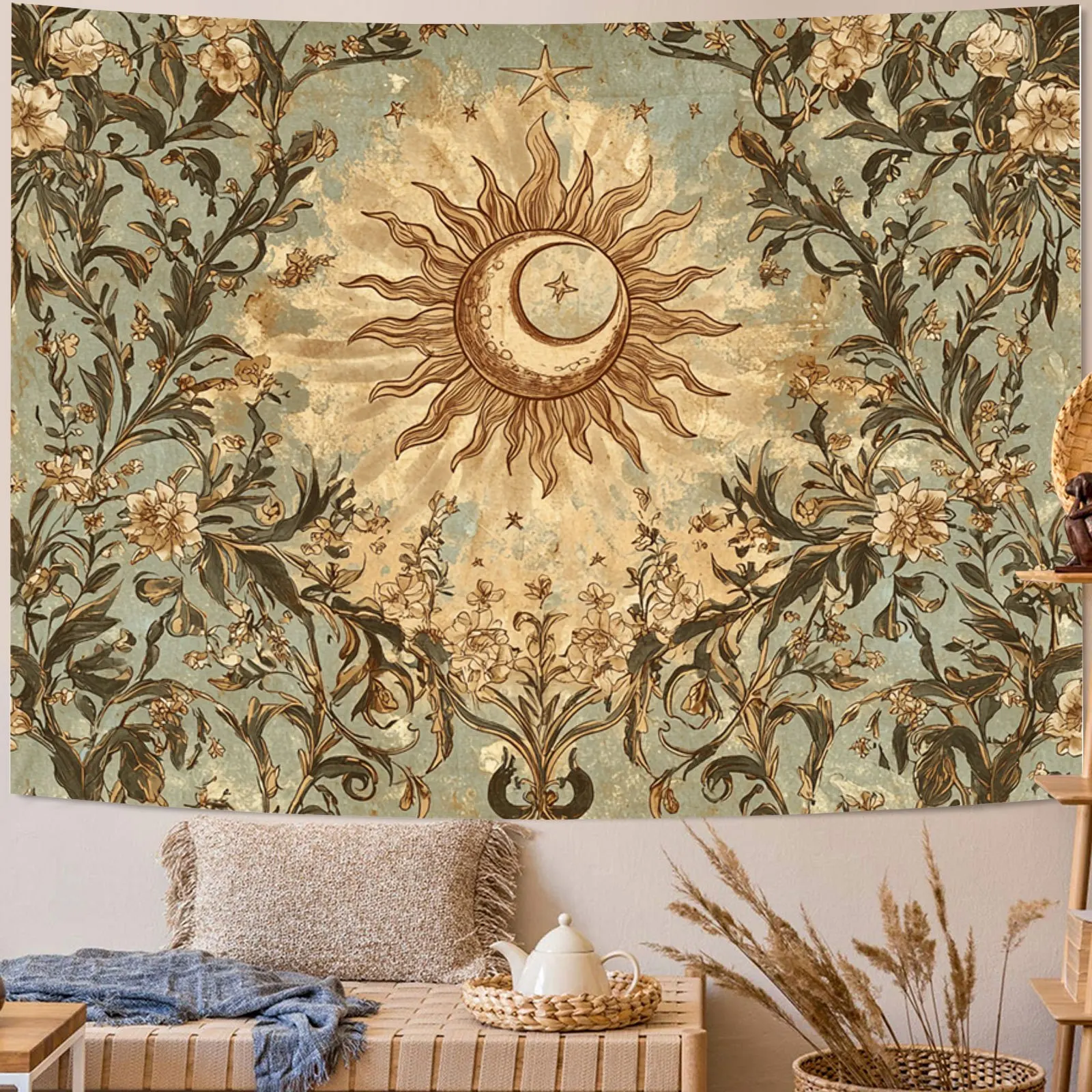 Sun Moon Tapestry Bohemian Mystical Wall Hanging Polyester Fabric Living Room Bedroom Dorm Decor tapestry wall hanging