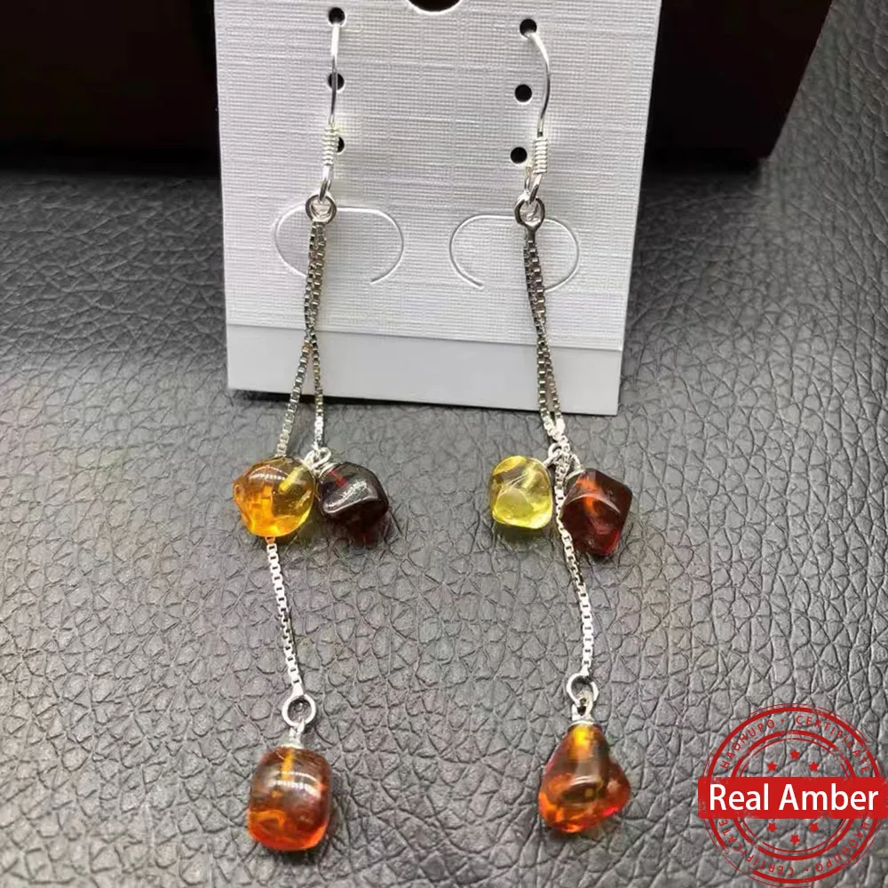 2023 Fashion Woman Natural Amber Earrings 925 Sterling Silver Ear Hooks Aldult Earrings Certificate Authenticity Amber Jewelry