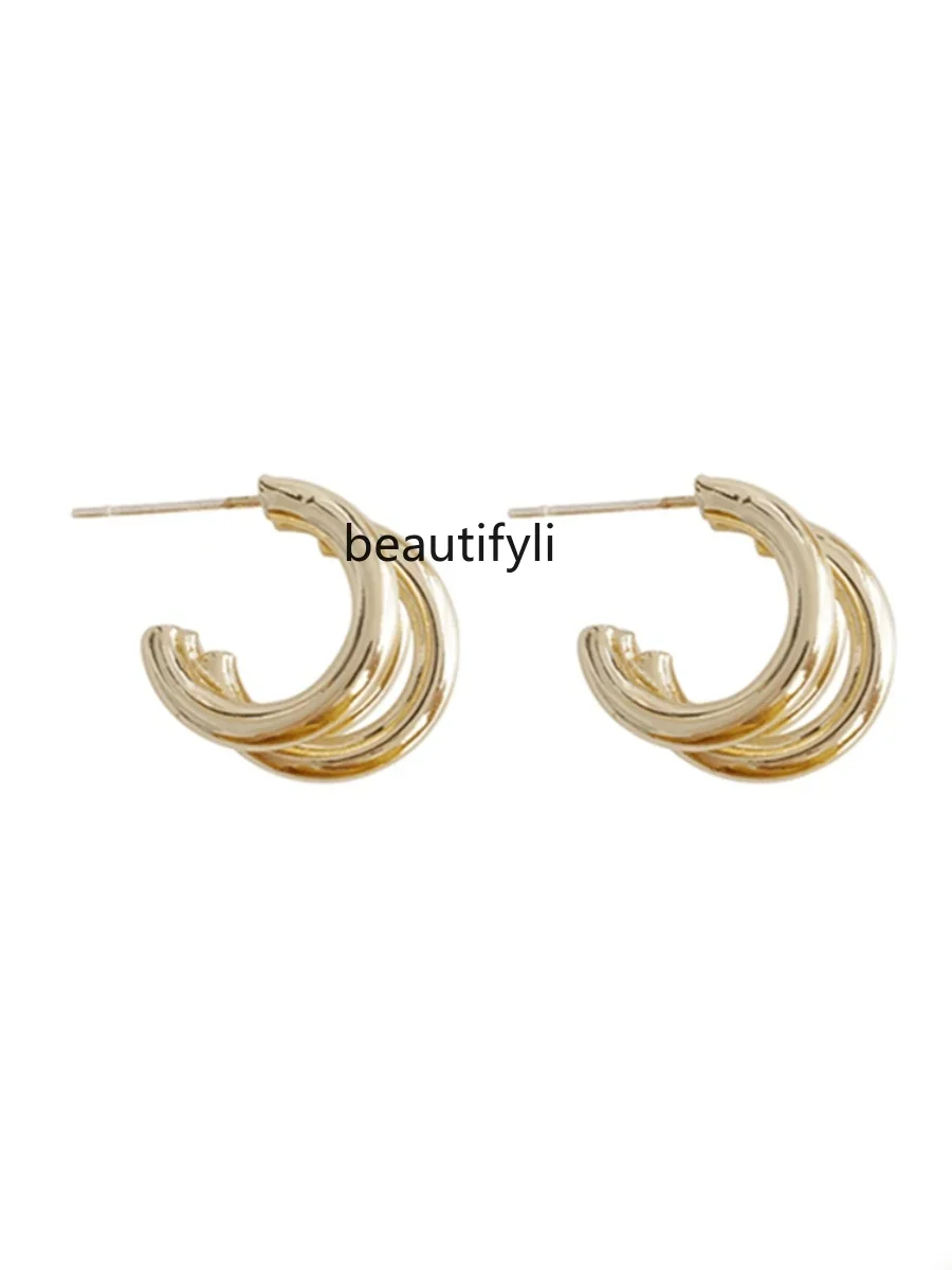 

S925 silver needle half circle c type earrings niche design sense high fashion personality versatile earrings