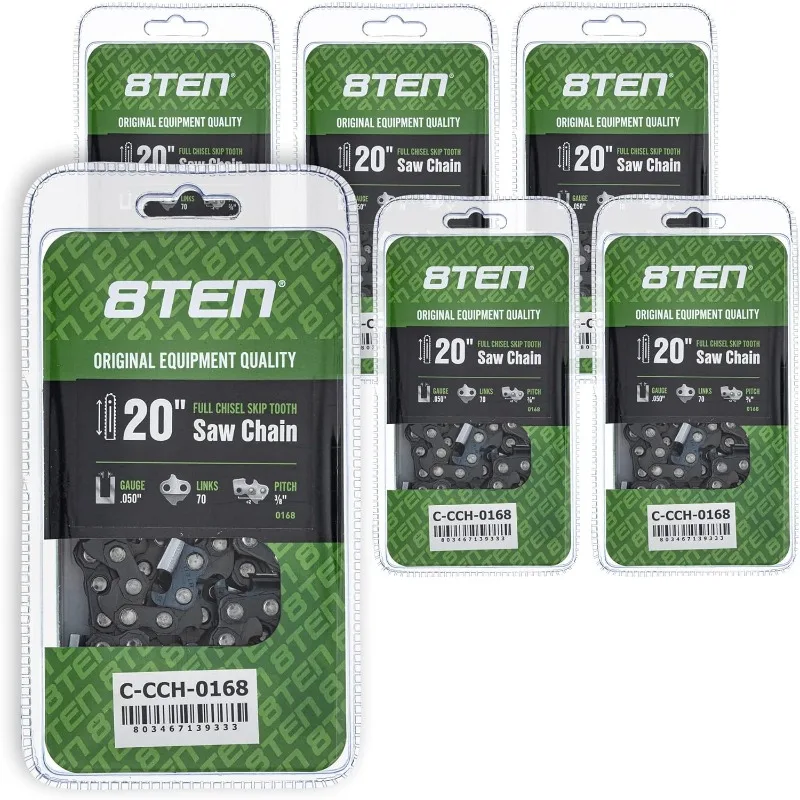 

8TEN Full Chisel Skip Tooth Chainsaw Chain 20 Inch .050 3/8 70DL For Echo CS-590 Poulan PP5020AV Jonsered 2063 (6 Pack)