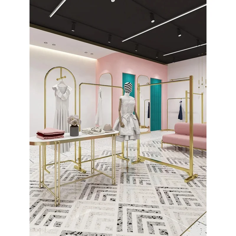 custom.Boutique Gold Garment Stand Hanger Clothing Shops Display Stands Table Display Accessories Standing Rail Clothing Rack