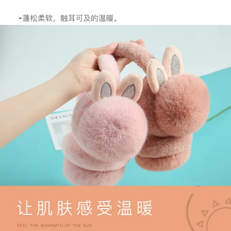 Bola de lã quente copos de orelha das mulheres inverno ciclismo quente copos de orelha bonito moda pequeno coelho protetores de orelha de pelúcia 4e004