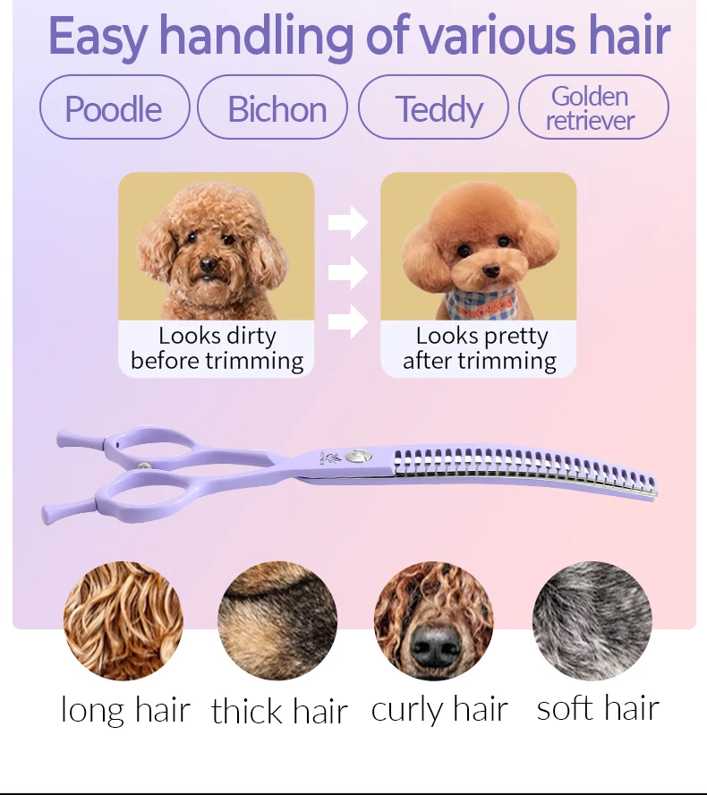 Fenice Dog Beauty Schere, bunt, 6,5/7/7,5 Zoll, JP440C, professionelle Hundepflegeschere, gebogen, dünnere Chunker-Schere – Detail 7