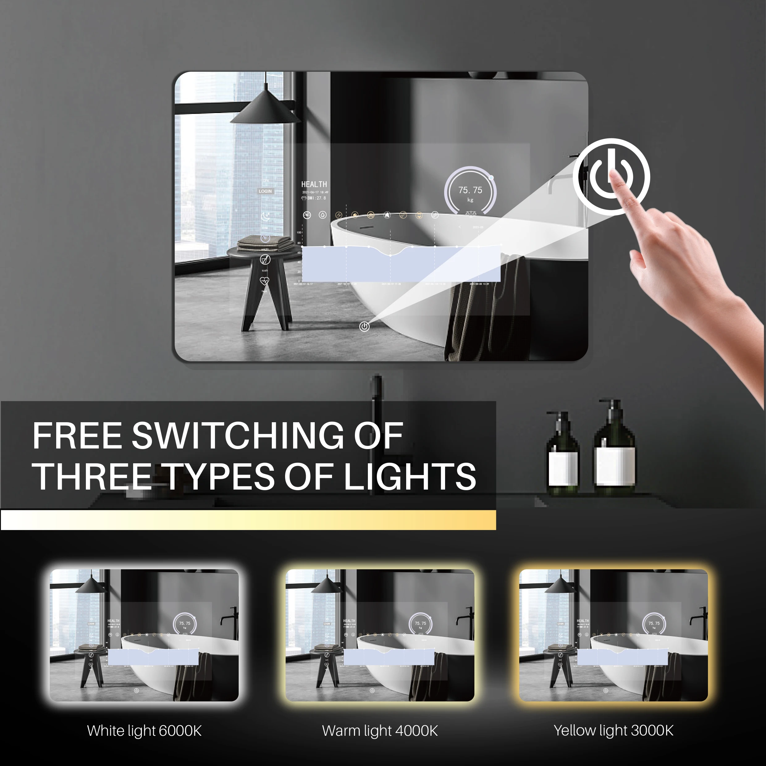 Touch Screen Wifi Android Bathroom Smart Mirror Intelligent Bathroom Mirror Shatter-Proof Magic Mirror