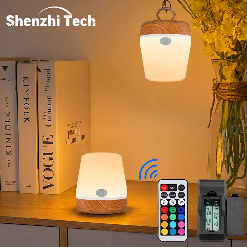 Mehrfarbige Touch-Nachttischlampe, Fernbedienbare RGB-Nachtleuchte mit Blitz-/Fade-/Stroboskop-/Konstant-Modi, Holzsockel Dimmbar